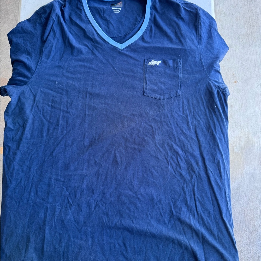 Greg Norman Navy V-Neck Short Sleeve Tee with Light Blue Trim
